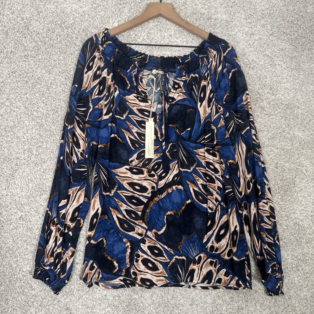 Love Stitch Women's Top Size Medium Tie Neck Boho Peasant Butterfly Wings - Picture 3 of 11